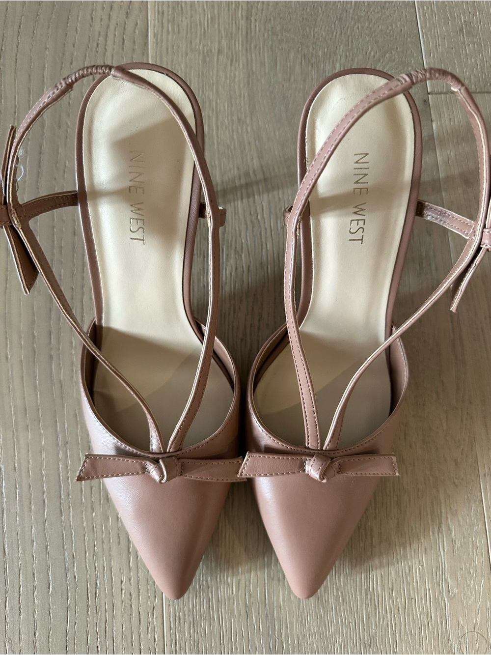 Nine West Blush Pink Pointed Slingback Heels with Bow.
